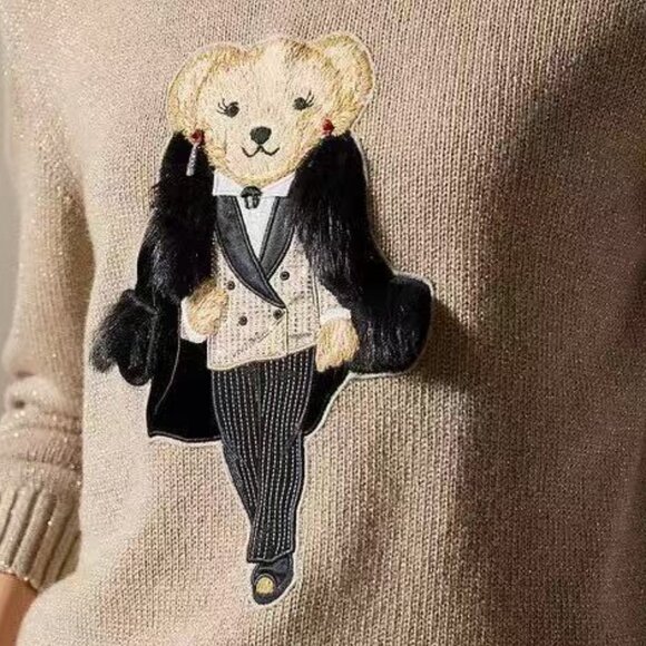 Polo Ralph Lauren Mascot Bear Pattern Camel Wool Sweater - Picture 3 of 5